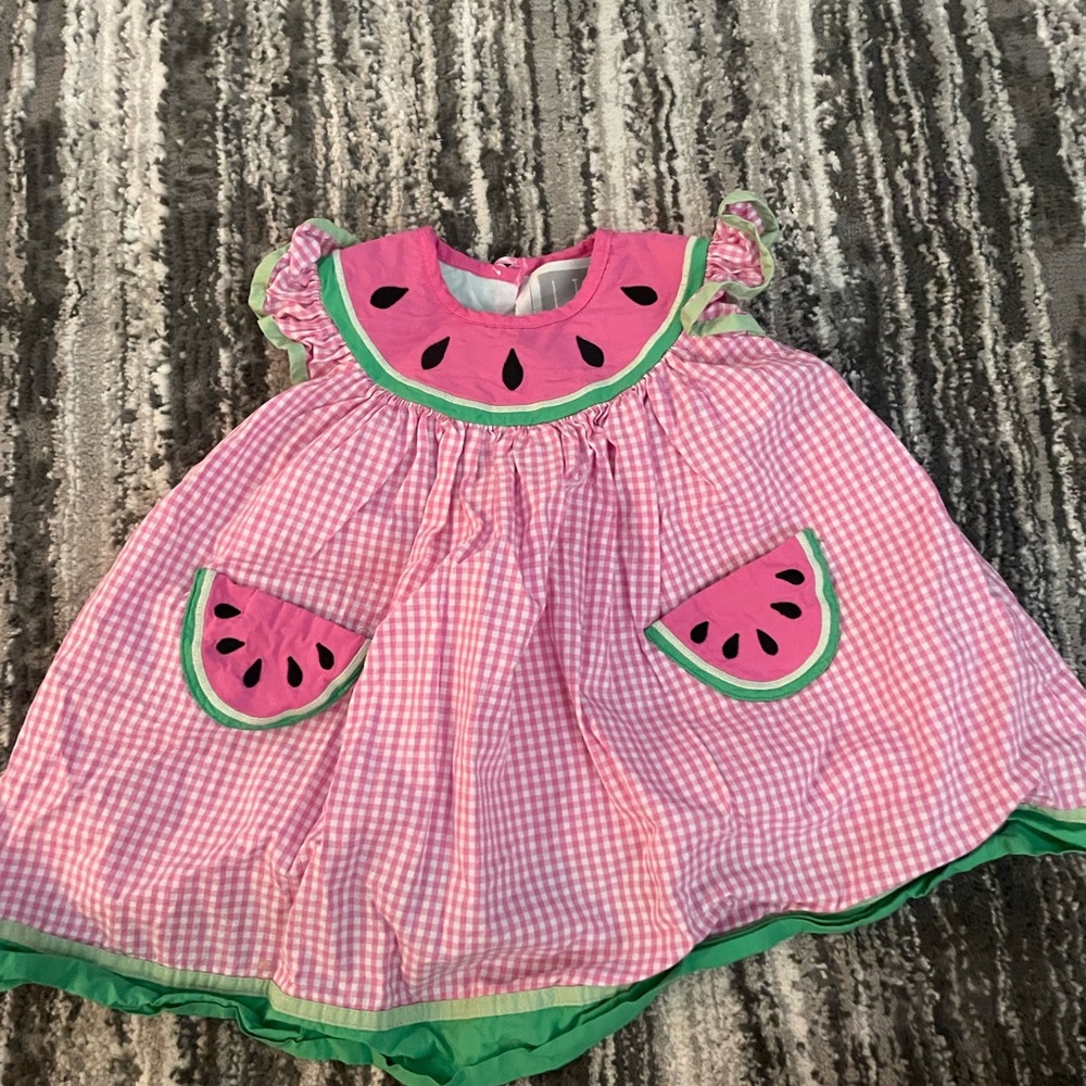Pink Watermelon Gingham Kids Casual Dress